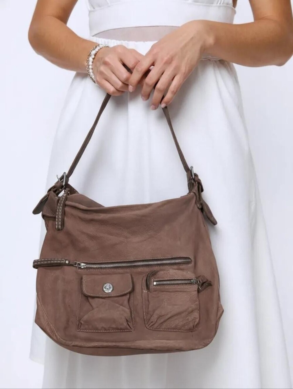 Roots Brown Leather Shoulder Bag with Multiple Front Pockets* As Is